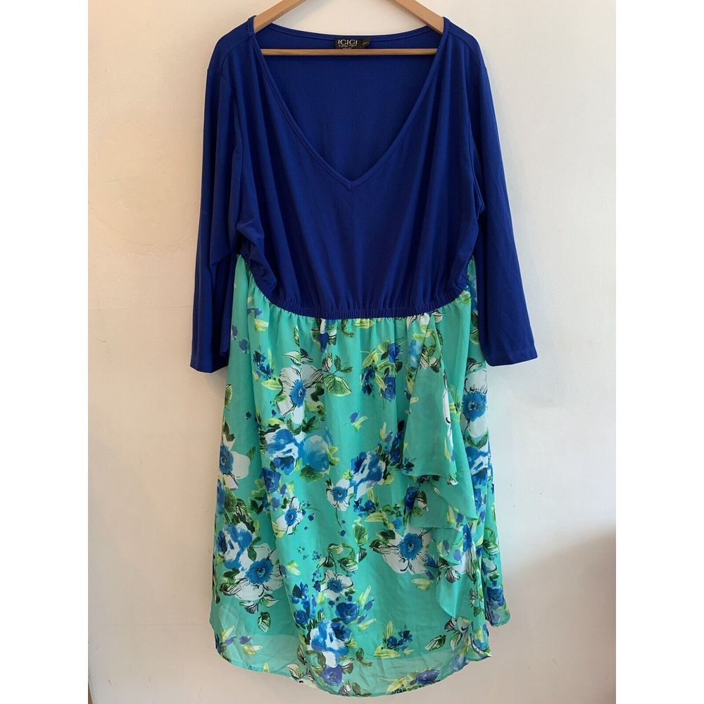 IGIGI by Yuliza Raquel Maxi Dress Floral Blue Green V Neck 30/32 Long Fringe